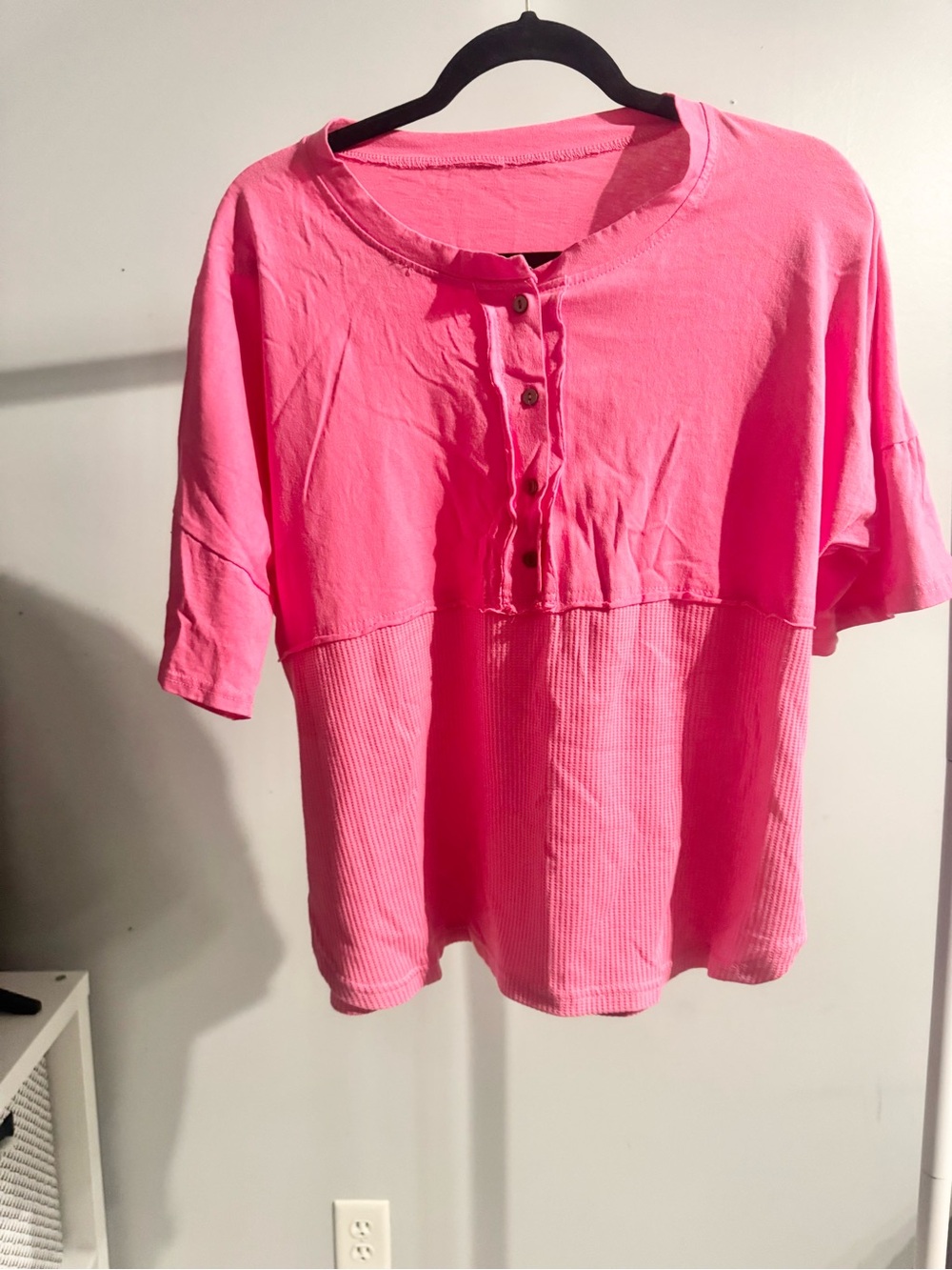 Women's Pink Button-Front Relaxed Henley Top